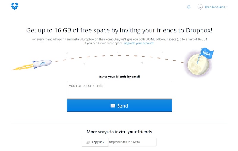 dropbox - growth invitacion de amigos